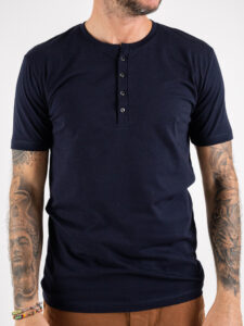 BL11 T-shirt serafino mezza manica in cotone BL23 Blu (2)