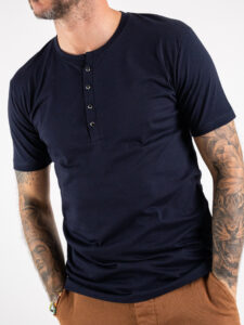 BL11 T-shirt serafino mezza manica in cotone BL23 Blu (3)