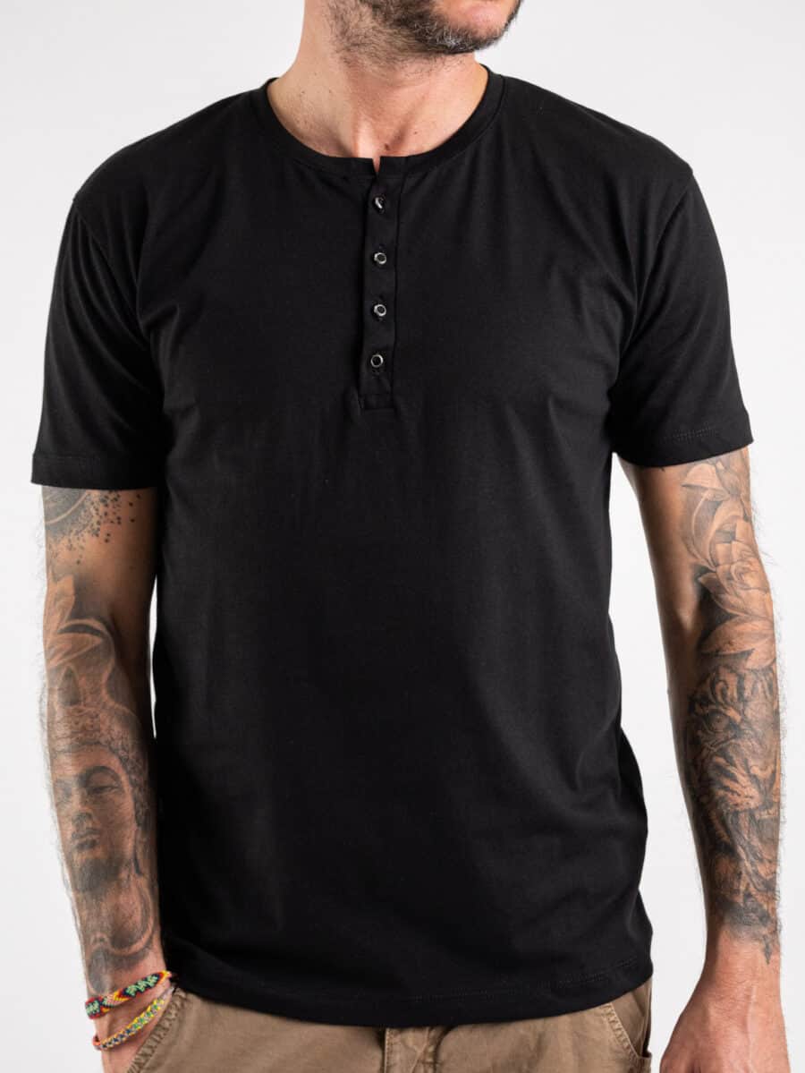 BL11 T-shirt serafino mezza manica in cotone BL23 Nera