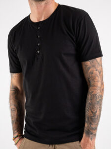 BL11 T-shirt serafino mezza manica in cotone BL23 Nera (4)
