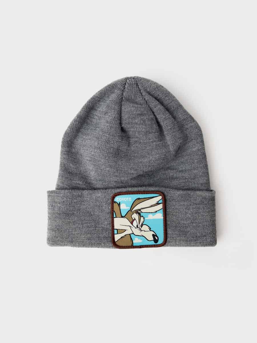 CAPSLAB Cuffia grigia con patch stampa azzurra looney tunes COYOTE grigia