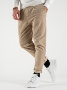 ESTASI Pantalone in velluto a costine con pinces ZIDANE Beige (1)