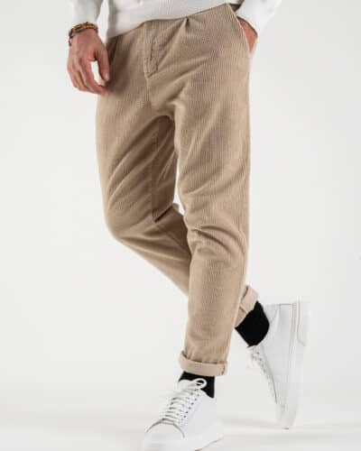 ESTASI Pantalone in velluto a costine con pinces ZIDANE Beige 1 Saldi