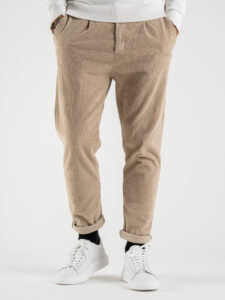 ESTASI Pantalone in velluto a costine con pinces ZIDANE Beige (2)