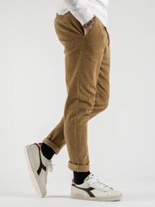 ESTASI Pantalone in velluto a costine con pinces ZIDANE Cammello (5)