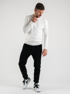 ESTASI Pantalone in velluto a costine con pinces ZIDANE Nero (4)