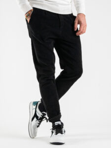 ESTASI Pantalone in velluto a costine con pinces ZIDANE Nero (7)