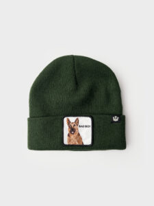 GOORIN BROS Cuffia con patch stampa cane lupo BAD BOY verde (2)