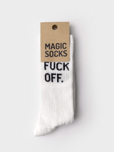 MAGIC SOCKS Calze in spugna unisex tg. unica stampa FK OFF Bianche