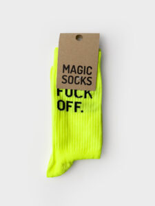 MAGIC SOCKS Calze in spugna unisex tg. unica stampa FK OFF Gialle Fluo