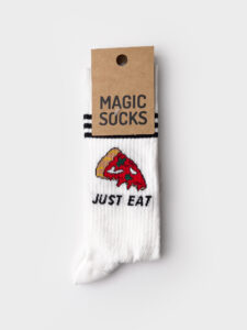 MAGIC SOCKS Calze in spugna unisex tg. unica stampa JUST EAT Bianche