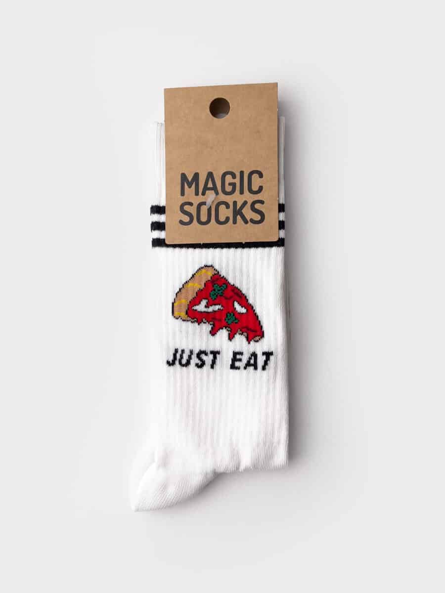 MAGIC SOCKS Calze in spugna unisex tg. unica stampa Pizza JUST EAT Bianche