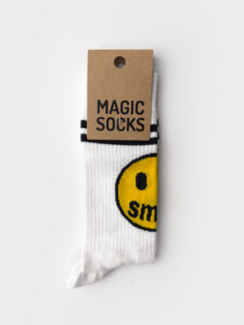MAGIC SOCKS Calze in spugna unisex tg. unica stampa SMILE Bianche