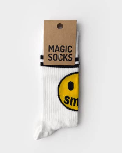 MAGIC SOCKS Calze in spugna unisex tg. unica stampa SMILE Bianche Nuovi Arrivi