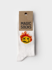 MAGIC SOCKS Calze in spugna unisex tg. unica stampa SMILE FIAMMA Bianche