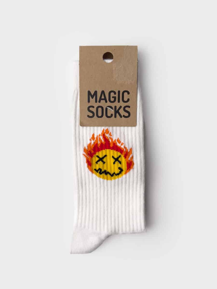 MAGIC SOCKS Calze in spugna unisex tg. unica stampa SMILE FIAMMA Bianche