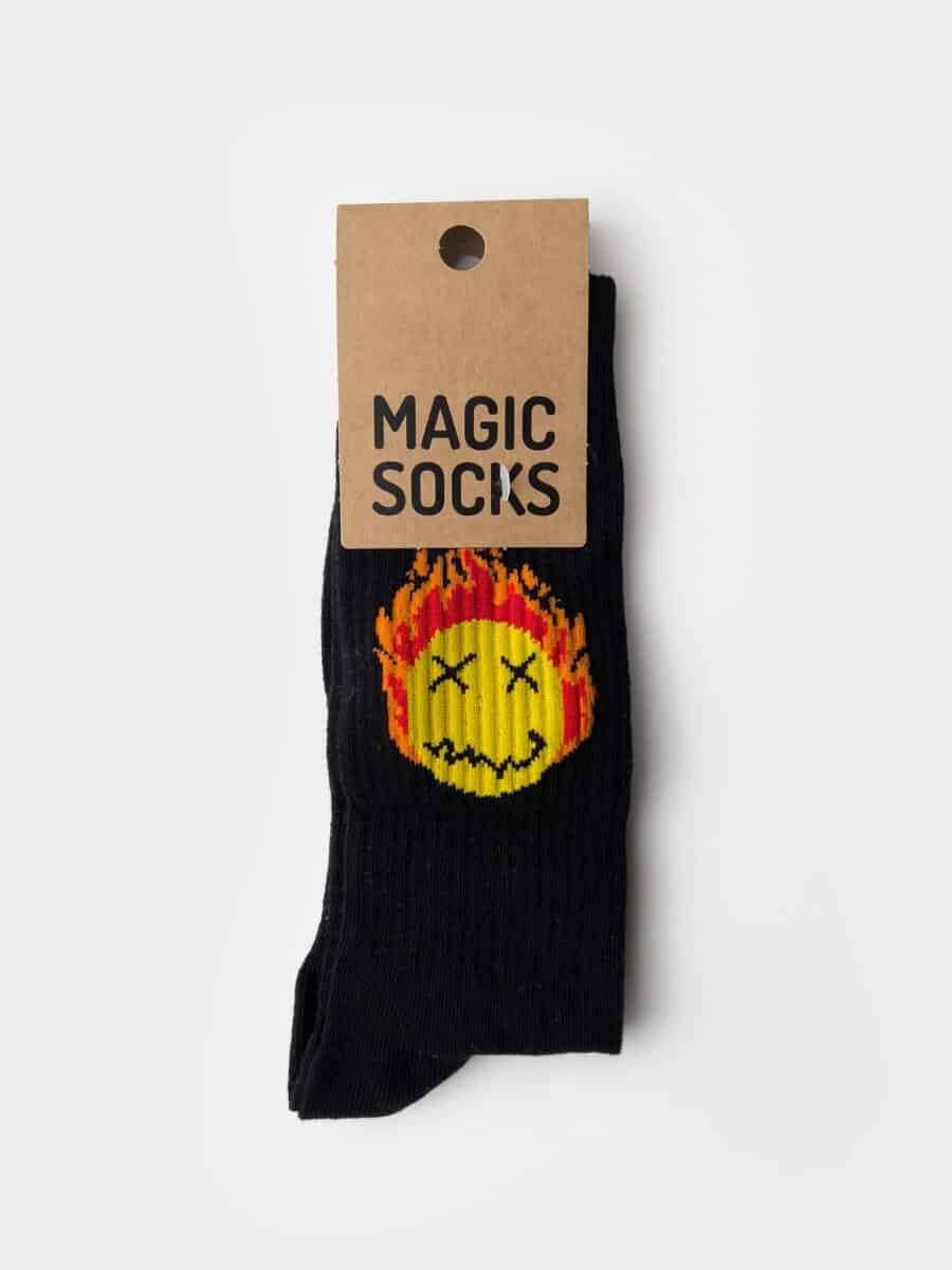 MAGIC SOCKS Calze in spugna unisex tg. unica stampa SMILE FIAMMA Nere