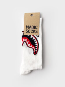 MAGIC SOCKS Calze in spugna unisex tg. unica stampa SQUALO Bianche