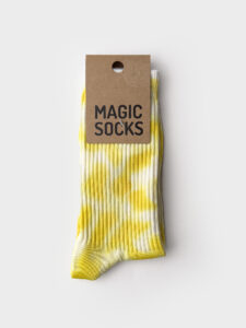 MAGIC SOCKS Calze in spugna unisex tg. unica stampa TIE DYE Gialle