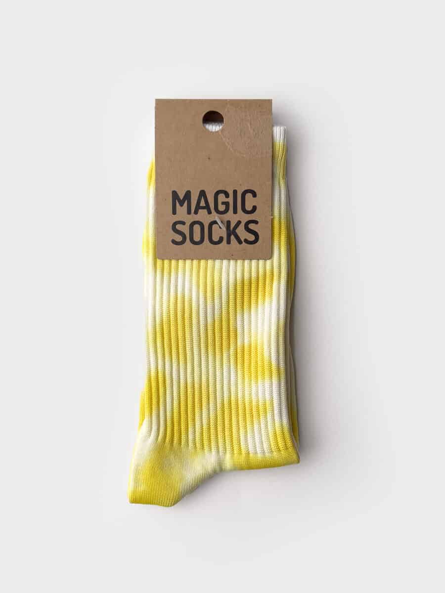 MAGIC SOCKS Calze in spugna unisex tg. unica stampa TIE DYE Gialle