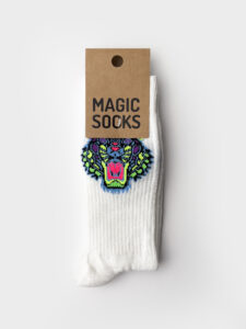 MAGIC SOCKS Calze in spugna unisex tg. unica stampa TIGRE Bianche