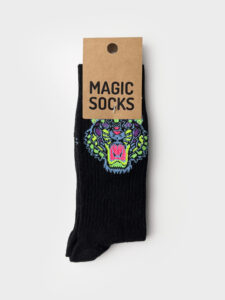 MAGIC SOCKS Calze in spugna unisex tg. unica stampa TIGRE Nere