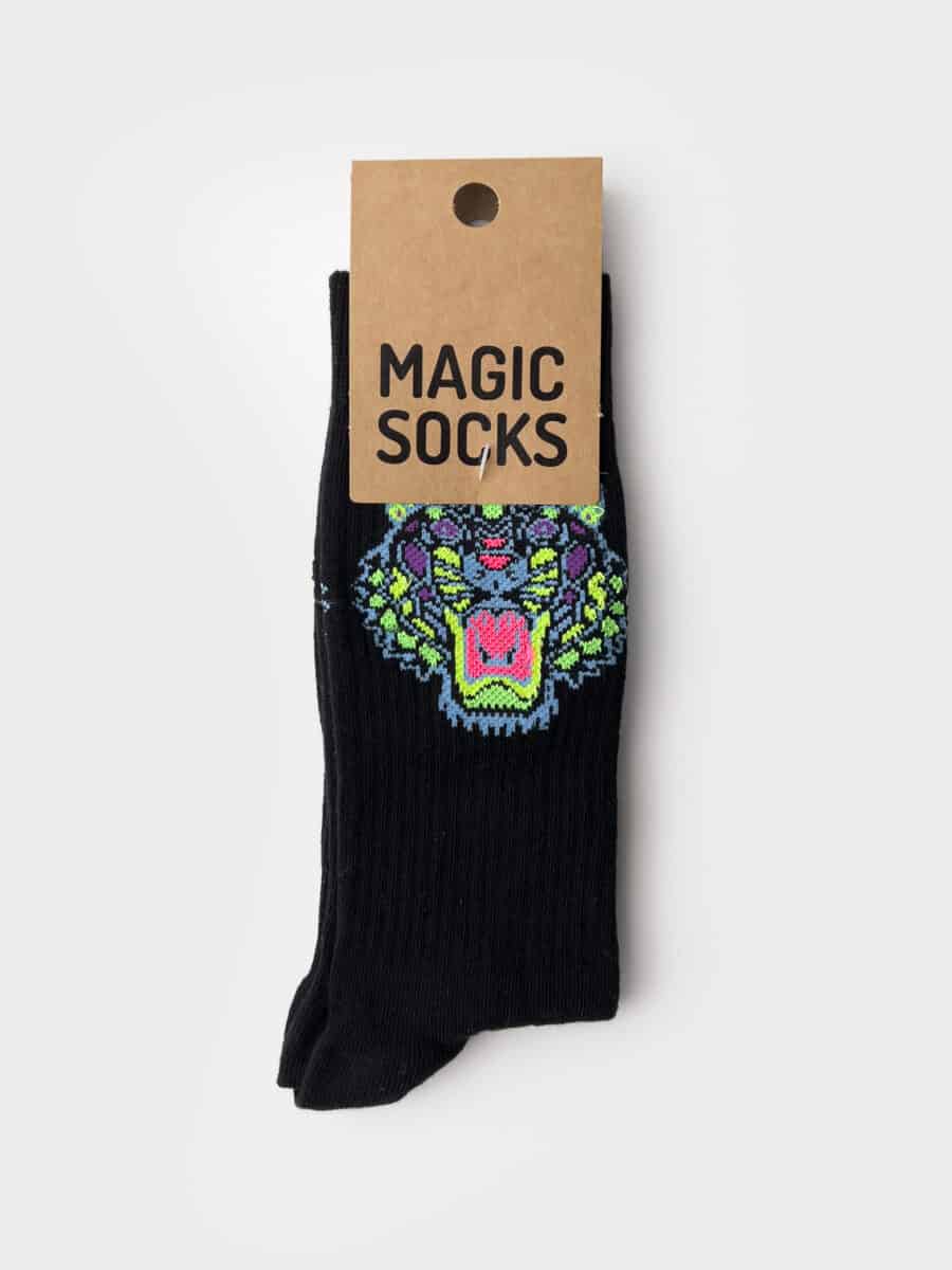 MAGIC SOCKS Calze in spugna unisex tg. unica stampa TIGRE Nere