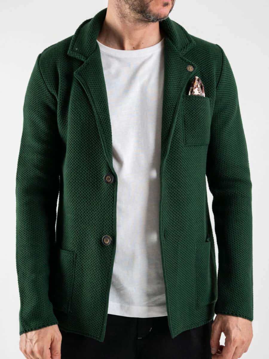 V2 Giacca in maglia misto lana merino con pochette GULPOPE Verde