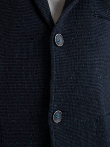 V2 Giacca in maglia misto lana merino puntinata con pochette GULPBOBL Blu (4)