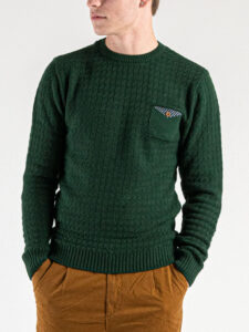 AKIRO’ Maglione girocollo lavorato con taschino AKW260 Verde 1 (1)
