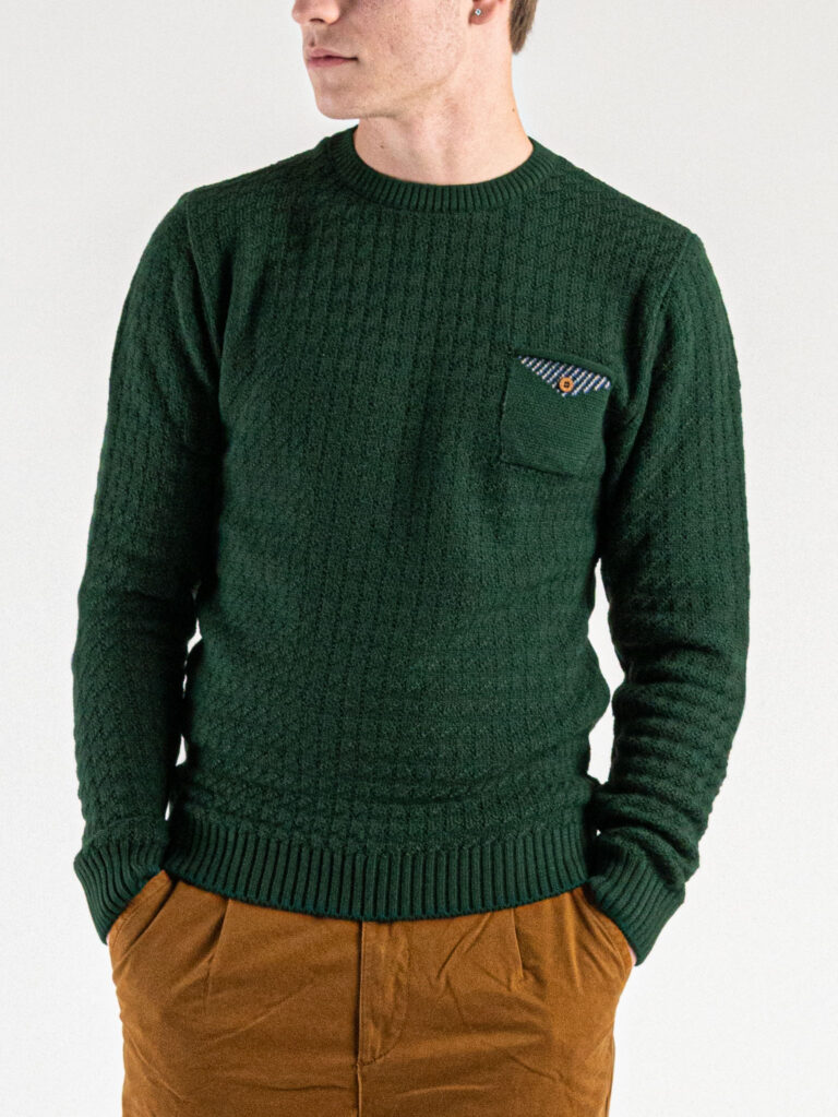 AKIRO Maglione girocollo lavorato con taschino AKW260 Verde 1 1 AKIRO' AKIRO’ Maglione girocollo lavorato con taschino AKW260 Verde