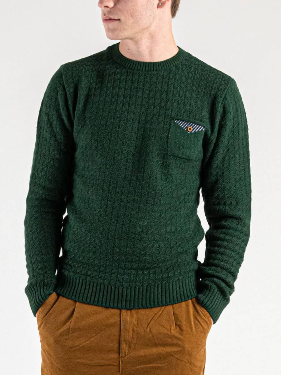 AKIRO’ Maglione girocollo lavorato con taschino AKW260 Verde