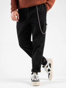 BERNA Pantalone in denim con pinces, gamba morbida, catenella e cuciture a contrasto 215192 Nero4