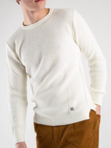 BL11 Maglione girocollo misto lana lavorato BELLINI Panna (4)
