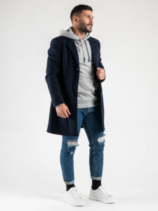 Cappotto basico con collo a V con e taschino CAP2201 Blu1