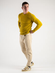 IMPERIAL Maglione misto lana con piccole rotture sul collo e fondo M6407K108 Ocra (3)