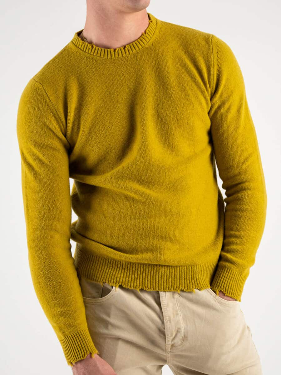 IMPERIAL Maglione misto lana con piccole rotture sul collo e fondo M6407K108 Ocra