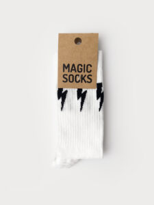 MAGIC SOCKS Calze in spugna unisex tg. unica stampa FULMINI Bianco