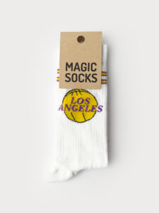MAGIC SOCKS Calze in spugna unisex tg. unica stampa LOS ANGELES Bianco