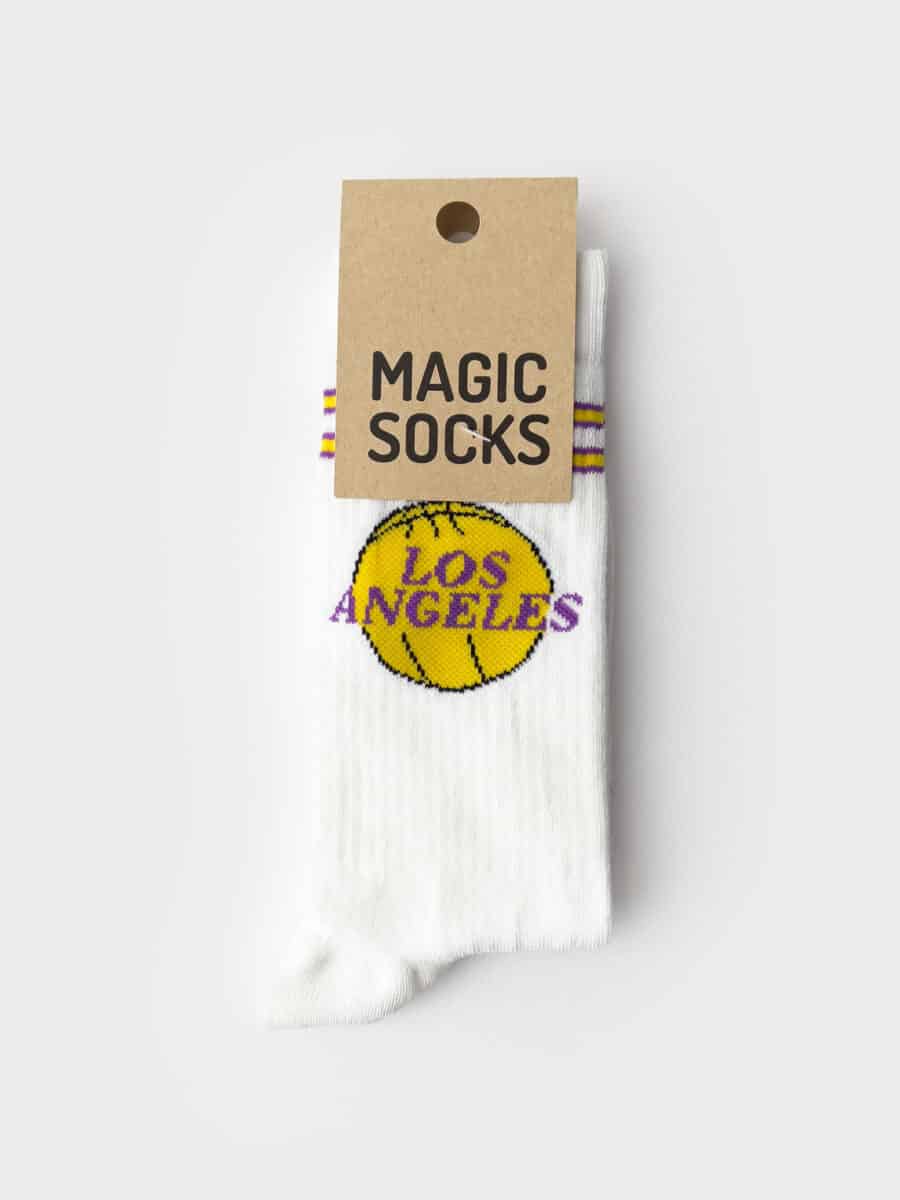 MAGIC SOCKS Calze in spugna unisex tg. unica stampa LOS ANGELES Bianco