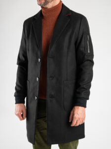V2 Cappotto slim con zip laterale, polsini e interni scozzesi Nero6