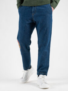 BERNA Jeans cropped morbido di gamba con tasca pantalone e stampa azteca fronteretro 205109 (7)