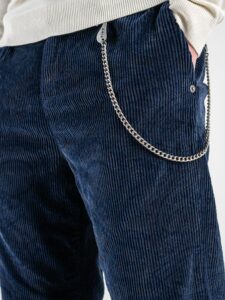 BERNA Pantalone damascati in velluto a costine con catenella removibile 215190 Blu (1)