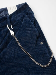 BERNA Pantalone damascati in velluto a costine con catenella removibile 215190 Blu (5)