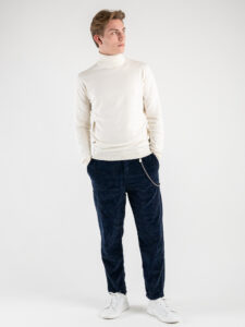 BERNA Pantalone damascati in velluto a costine con catenella removibile 215190 Blu (7)