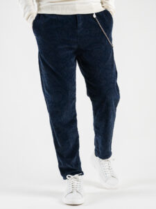 BERNA Pantalone damascati in velluto a costine con catenella removibile 215190 Blu (8)