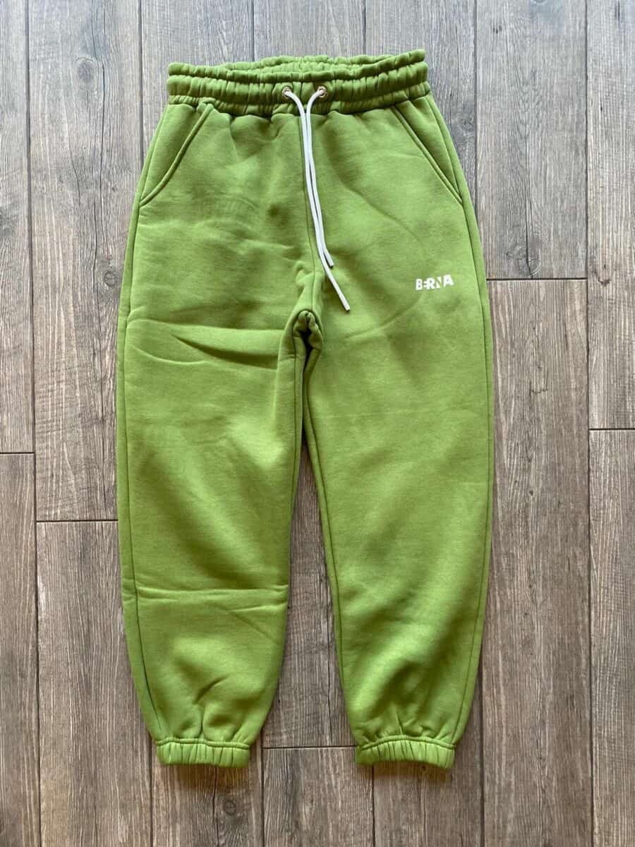 BERNA Pantalone tuta felpato con logo e polsini 223087 Verde Olio