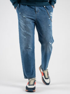 BERNA jeans Jeans cropped morbido di gamba con rotture e catenella removibile 220177 (2)