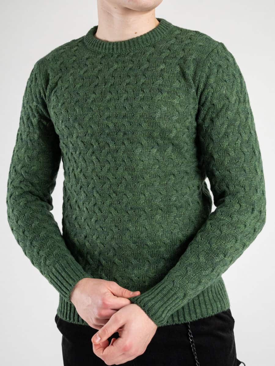 BL11 Maglione girocollo con piccole trecce G50 Verde