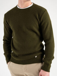 BL11 Maglione girocollo misto lana lavorato BELLINI Militare1